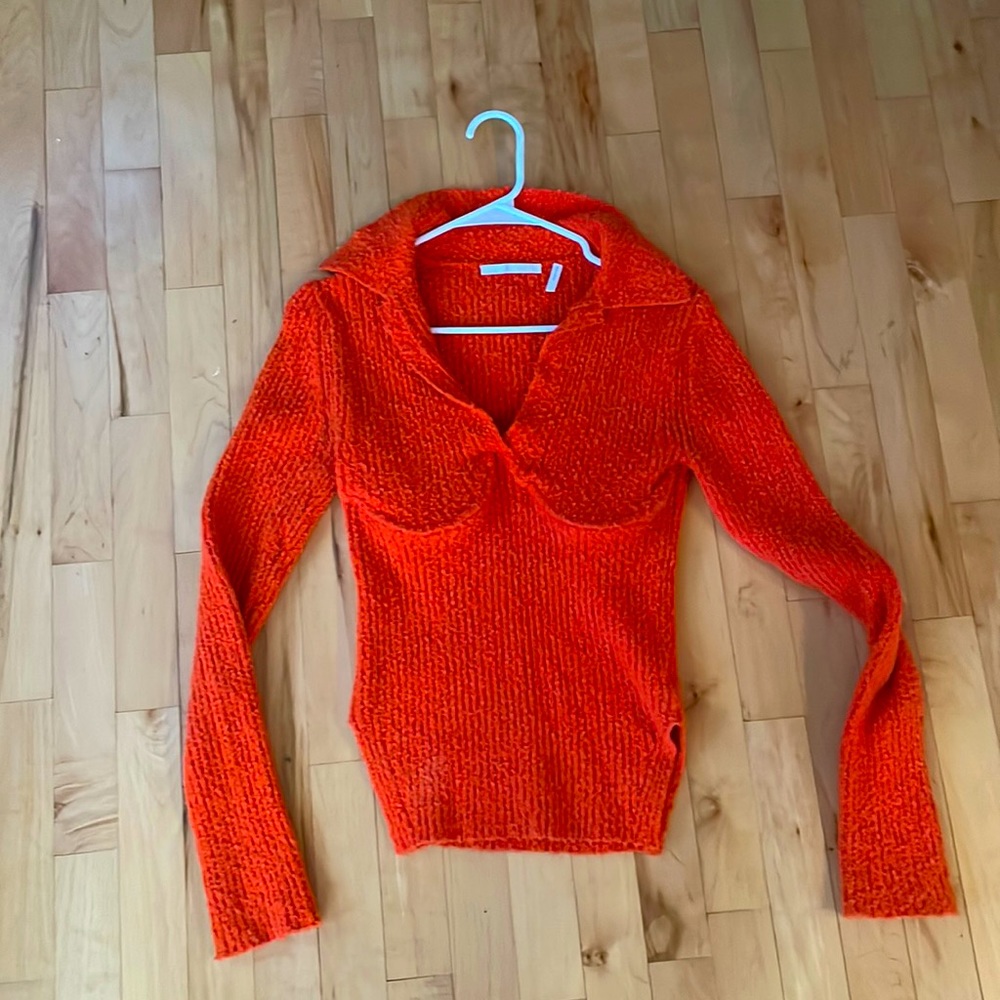 Helmet Lang Orange Collared Sweater